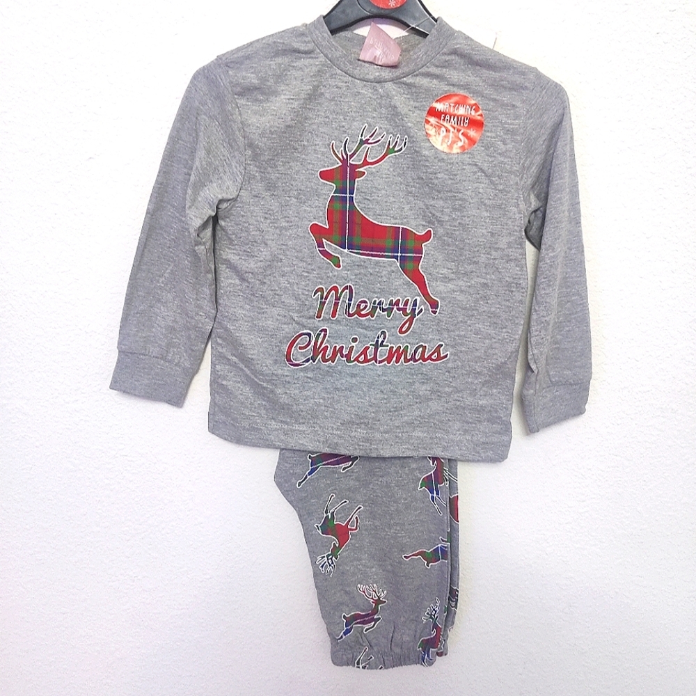 NWT Plaid Reindeer “Merry Christmas” Pajamas – Cozy Kids Holiday Sleepwear